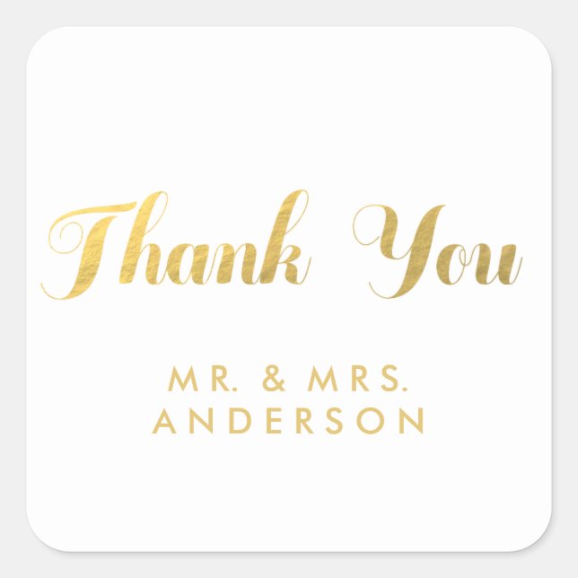 Gold Elegance | Gastgeschenk Hochzeit Danke, Ihr S Quadratischer Aufkleber (Vorderseite)