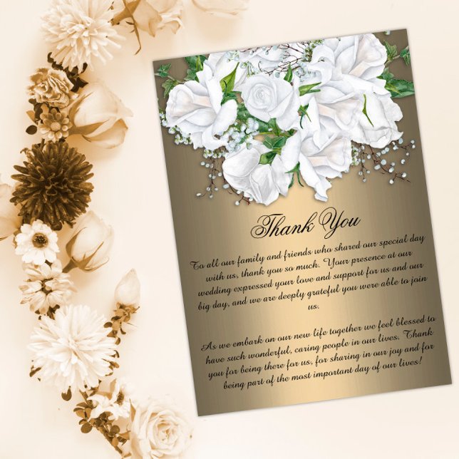 Gold Elegance und White Roses Hochzeit Vielen Dank Dankeskarte (Von Creator hochgeladen)