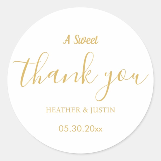 Gold Elegant A Sweet Danke Gastgeschenk Hochzeit Runder Aufkleber (Vorderseite)