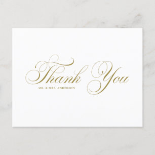 Gold Elegant Blüh Script Wedding Vielen Dank Postkarte