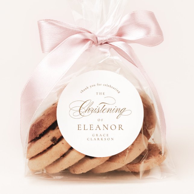 Gold Elegant Calligraphy Christening Vielen Dank Runder Aufkleber (Von Creator hochgeladen)