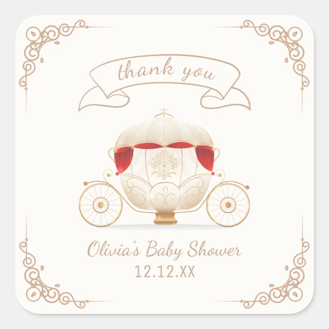 Gold Elegant Fairytale Carriage Baby Shower  Quadratischer Aufkleber (Vorderseite)
