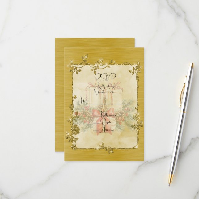 Gold Elegant Funkelnder Rahmen  RSVP Karte (Vorderseite/Rückseite Beispiel)