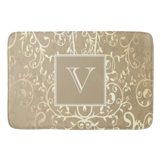 Gold Elegant Geblüht Monogram Bath Mat Badematte (Vorderseite)