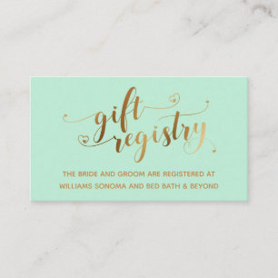Gold Elegant Hörskript auf der Mint Gift Registry Begleitkarte