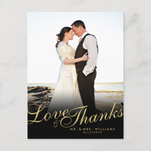 Gold Elegant Modern Love Merci Carte postale blanc