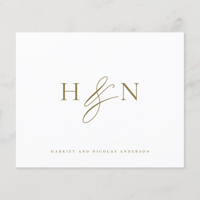 Gold Elegant Monogramme Mariage Carte Merci (Devant)