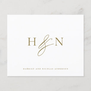 Gold Elegant Monogramme Mariage Carte Merci