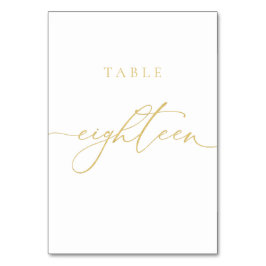 Gold Elegant Script Numéro de table dix-huit