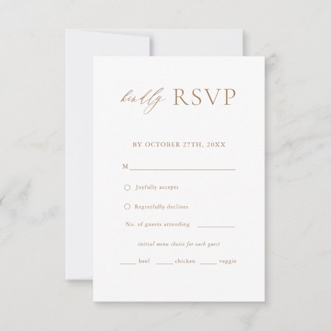 Gold Elegant Simple Mariage Menu Choix RSVP (Devant)