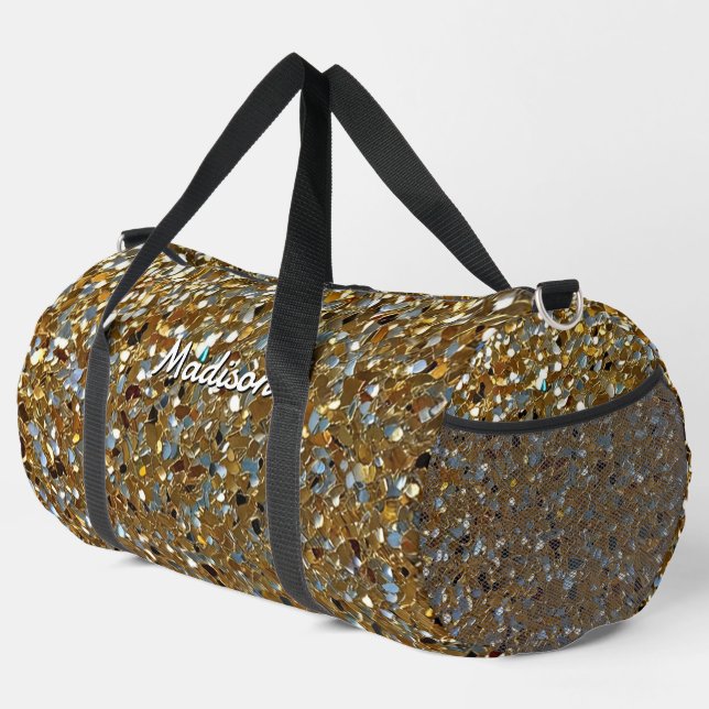 Gold Elegant Simulated Shimmering Particles Effect Duffle Bag (Rechte Ecke)