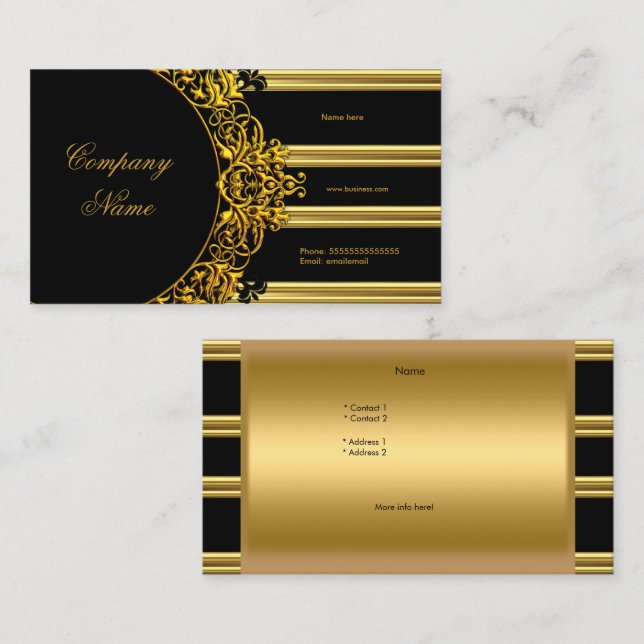 Gold Elegante Black Glamour Mode Visitenkarte (Vorne/Hinten)