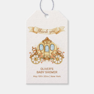 Gold Elegante Blumen Prinz Kutsche Baby Shower Geschenkanhänger