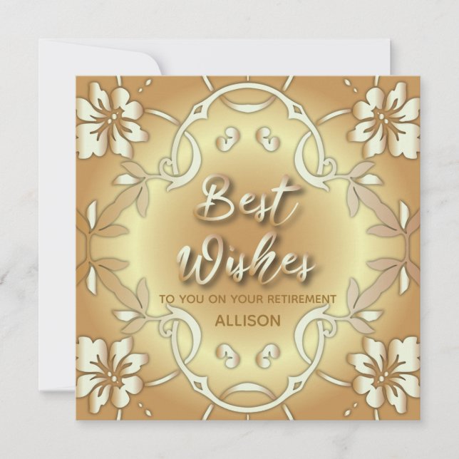 Gold Elegante Blumenwünsche für Ihre Rente Einladung (Vorderseite)