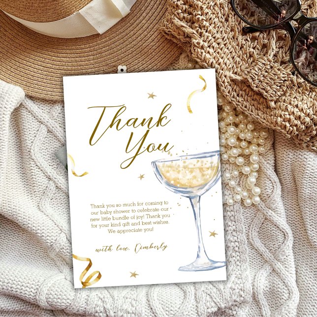 Gold Elegante Brunch Bubbly Champagne Baby Dusche Dankeskarte (Gold Elegant Brunch Bubbly Champagne Baby Shower Thank You Card)