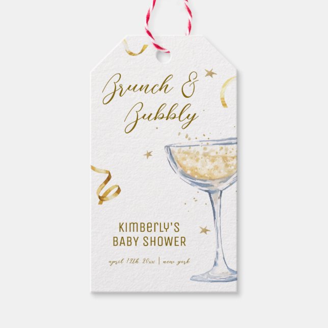 Gold Elegante Brunch Bubbly Champagne Baby Dusche Geschenkanhänger (Vorderseite)