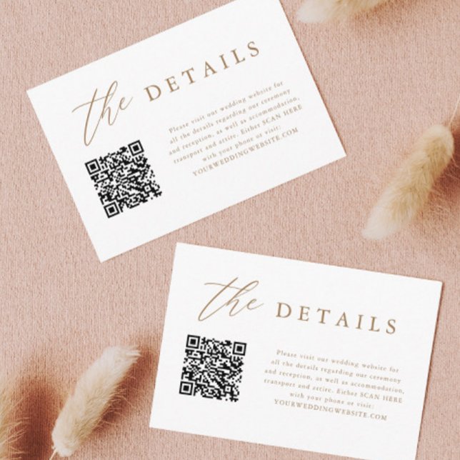 Gold Elegante Calligrafy QR Code Hochzeitdetails Begleitkarte (Von Creator hochgeladen)