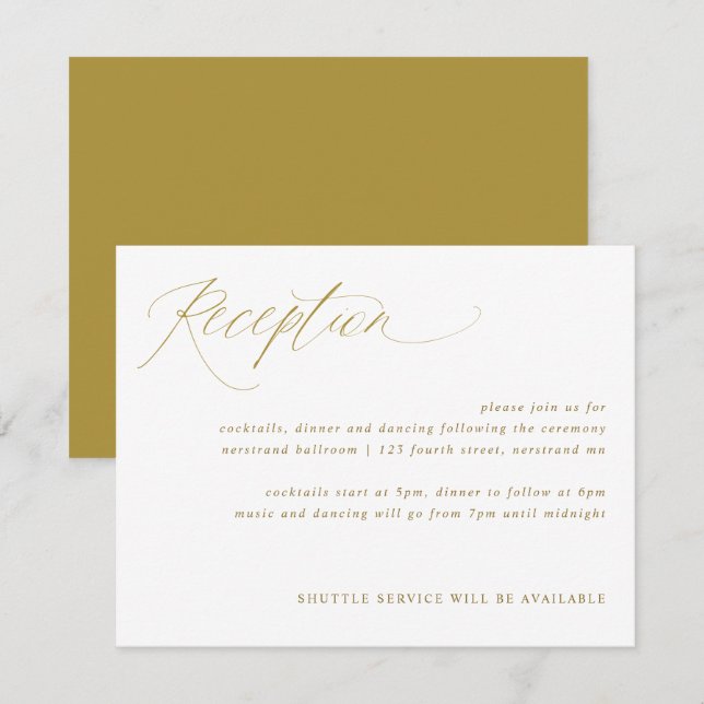 Gold Elegante Calligraphy Wedding Reception Card Begleitkarte (Vorne/Hinten)