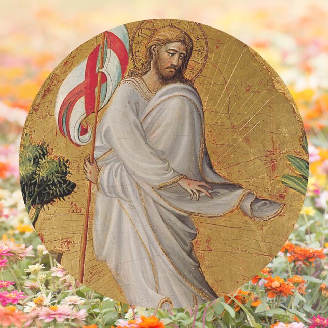 Gold Elegante Christliche Auferstehung Jesus Oster Runder Aufkleber (Gold Elegant Religious Christian  Catholic Resurrection of Jesus Christ Easter Classic Round Sticker)