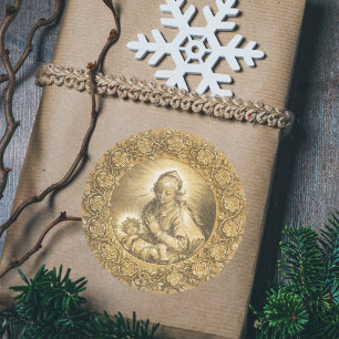 Gold Elegante Christliche Weihnachtskrippen Runder Aufkleber