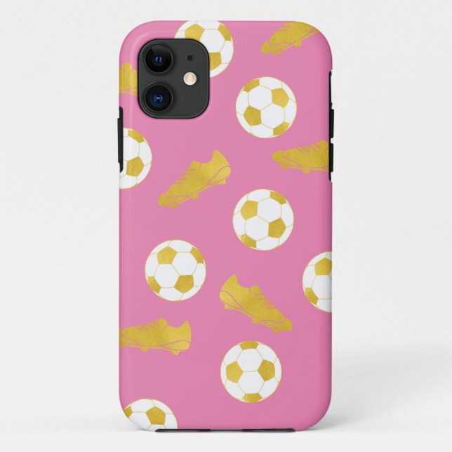 Gold Elegante Classic Soccer Cleats Ball Pink Girl Case-Mate iPhone Hülle (Rückseite)