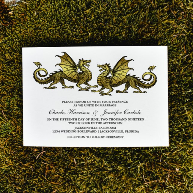 Gold Elegante Dragon Wedding Einladung (Gold Elegant Dragons Wedding Invite)