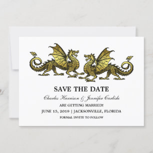 Gold Elegante Dragons Save the Date einladen Einladung