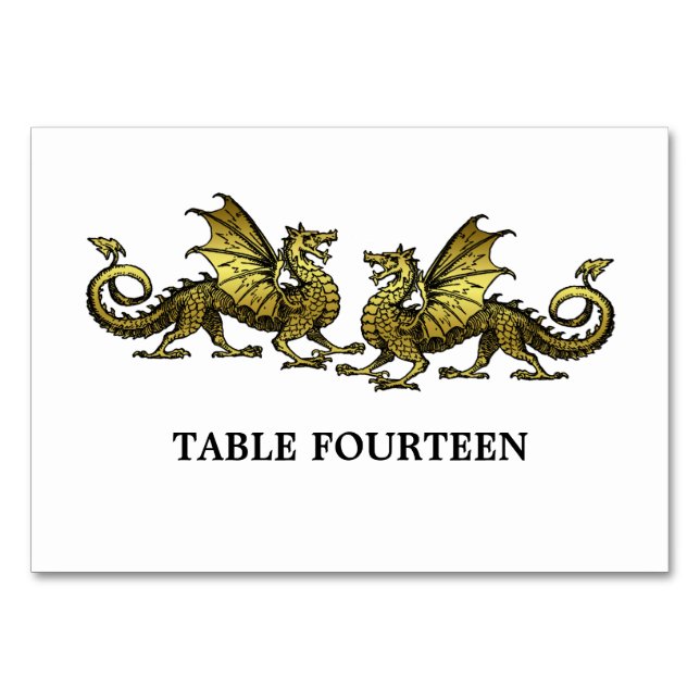 Gold Elegante Dragons Table Card Tischnummer (Vorderseite)