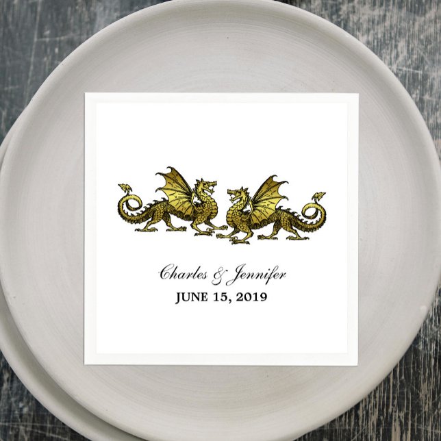 Gold Elegante Dragons Wedding Paper Napkins Serviette (Gold Elegant Dragons Wedding Paper Napkins)
