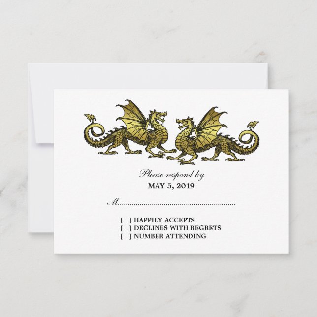 Gold Elegante Dragons Wedding Response Card RSVP Karte (Vorderseite)