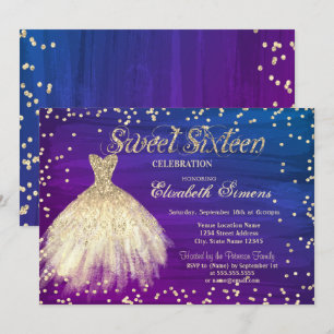 Gold Elegante Dress Diamonds Ombre Sweet 16 Einladung