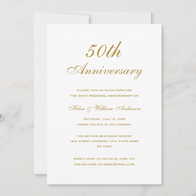 Gold Elegante Einladungen zum 50. Hochzeitstag (Vorderseite)