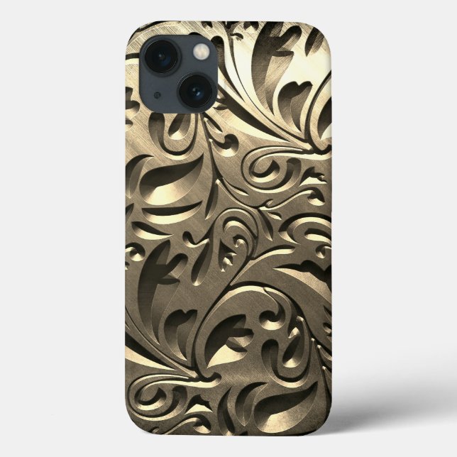 Gold elegante Gravur aus Metall abstrakt Case-Mate iPhone Hülle (Rückseite)