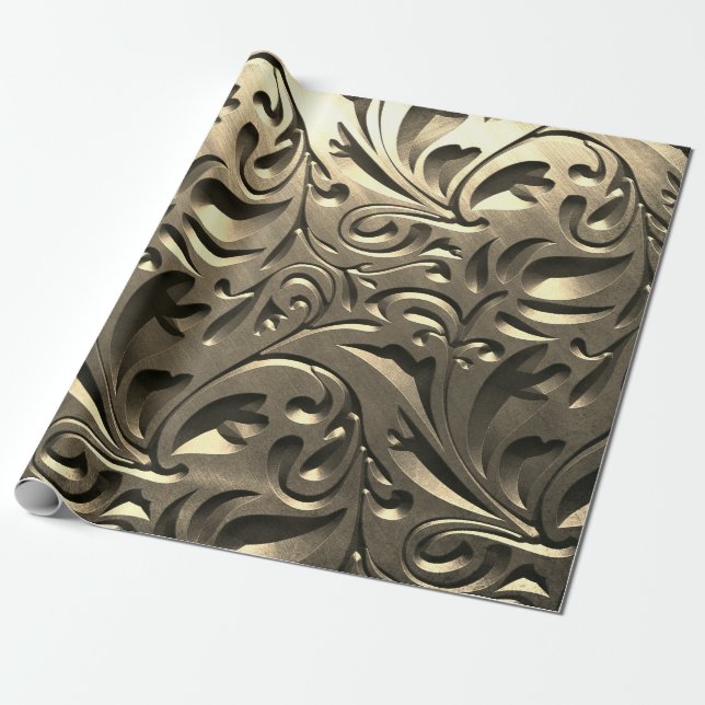 Gold elegante Gravur aus Metall abstrakt Geschenkpapier (Ungerollt)