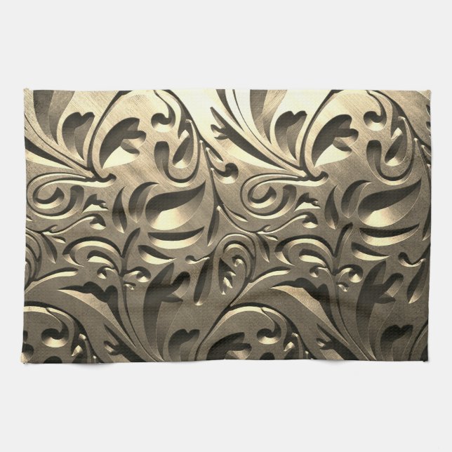 Gold elegante Gravur aus Metall abstrakt Geschirrtuch (Horizontal)