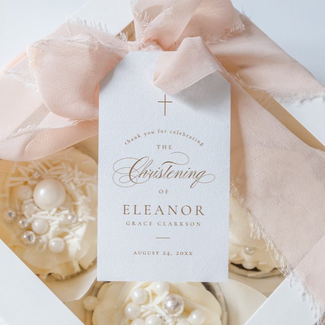 Gold Elegante Kalligrafie Christening Bevorzugung Geschenkanhänger (Von Creator hochgeladen)