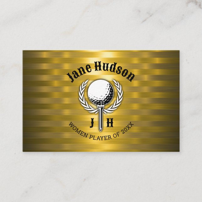 Gold Elegante Ladys Golf Monogram Design Visitenkarte (Vorderseite)