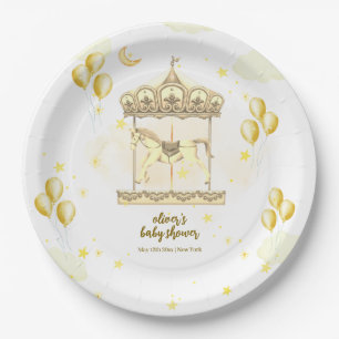 Gold Elegante Magical Balloon Carousel Baby Shower Pappteller