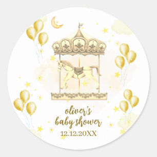 Gold Elegante Magical Balloon Carousel Baby Shower Runder Aufkleber