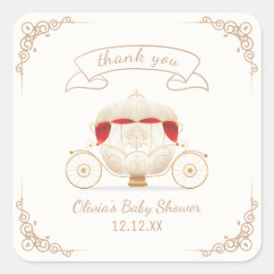 Gold Elegante Märchen-Kutsche Baby Shower  Quadratischer Aufkleber