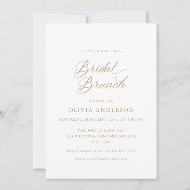 Gold Elegante Modernes Script Bridal Brunch Einladung (Vorderseite)