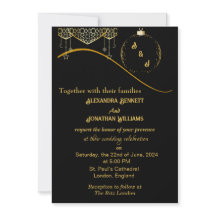 Gold Elegante Monogram Black Wedding Einladung