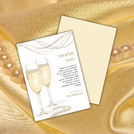 Gold Elegante Perlen & Prosecco Brautparty Dankeskarte