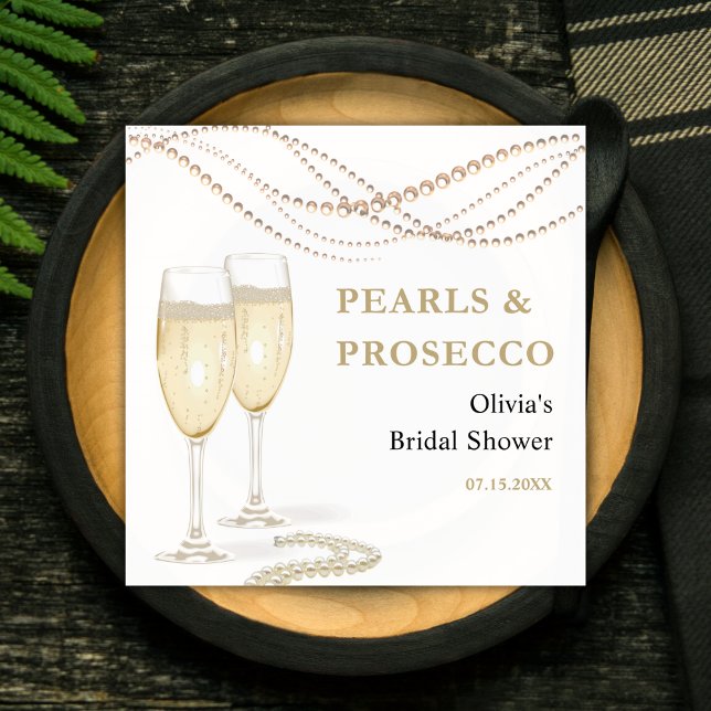Gold Elegante Perlen und Prosecco Brautparty Serviette (Pearls and Prosecco Bridal Shower Napkins )