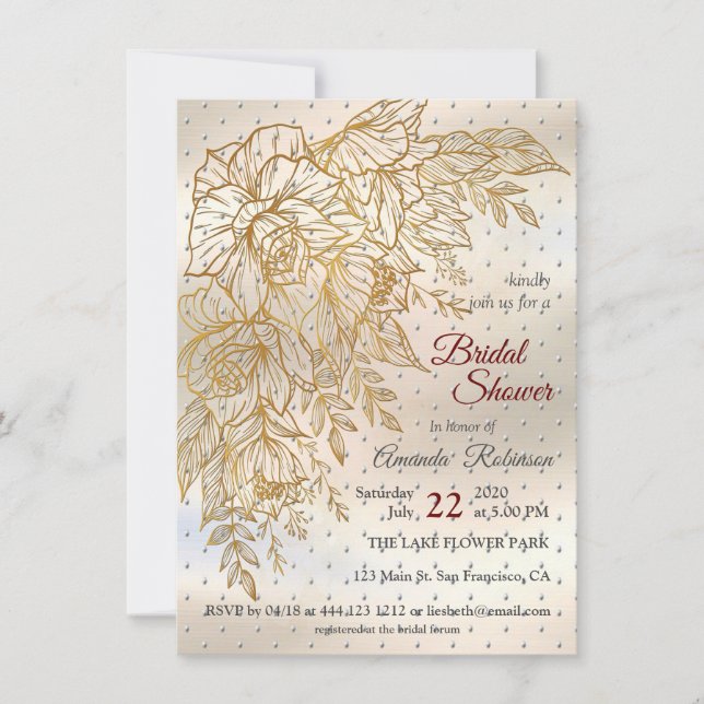 Gold Elegante Rose zeichnend Einladung (Vorderseite)