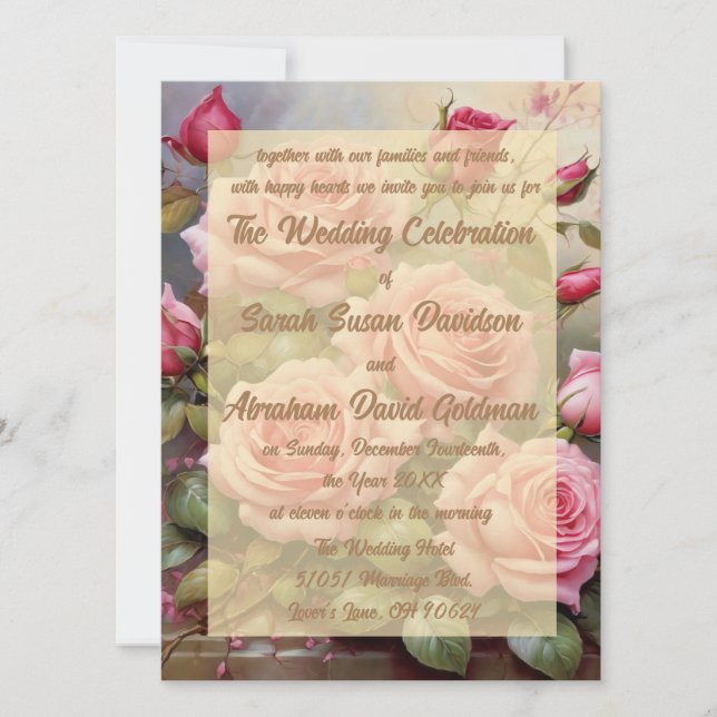 Gold Elegante Rosen Hochzeiten Einladungen (Vorderseite)