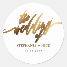 Gold Elegante Script-Einladung Runder Aufkleber