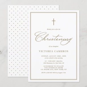 Gold Elegante Script Minimalistisch Christening Einladung