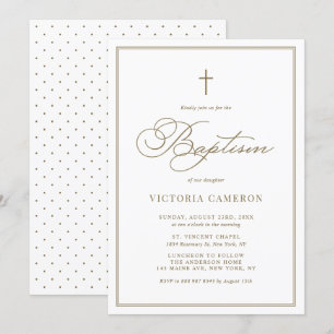 Gold Elegante Script Minimalistische Taufe Einladung