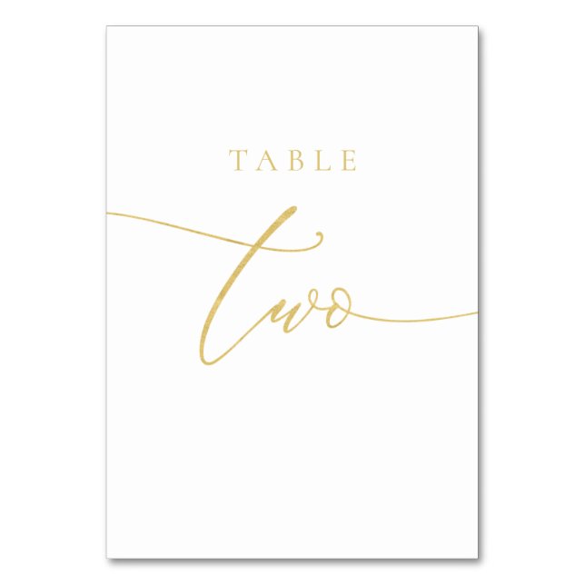 Gold Elegante Script-Tischnummer Zwei Tischnummer (Vorderseite)